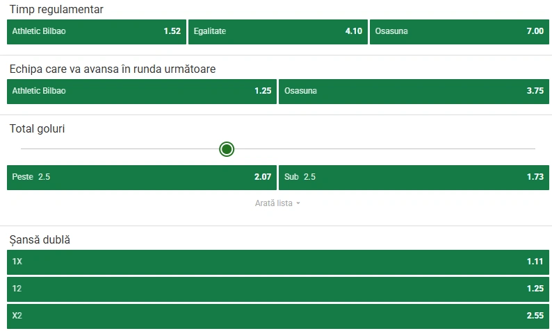 Cote pariuri Athletic Bilbao vs Osasuna