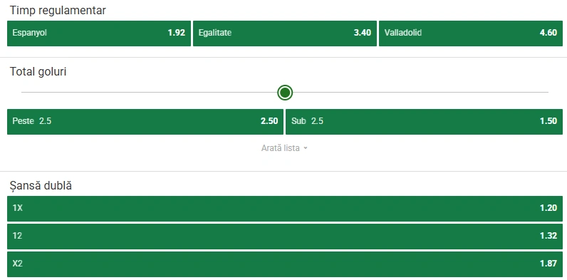 Cote pariuri Espanyol - Real Valladolid