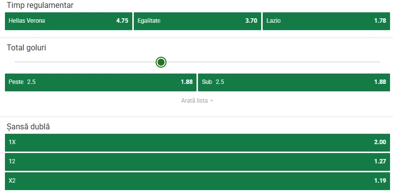 Cote pariuri Hellas Verona vs Lazio