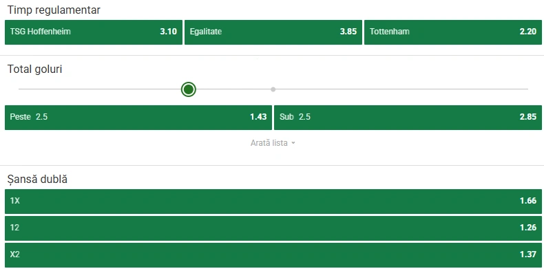 Cote pariuri Hoffenheim vs Tottenham