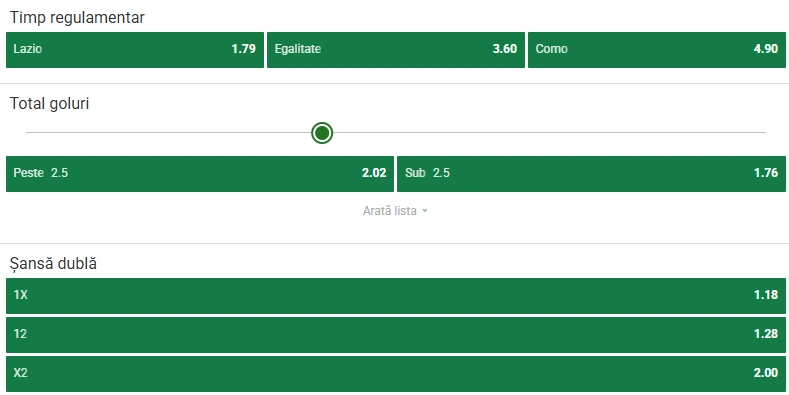 Cote pariuri Lazio vs Como