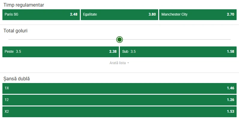Cote pariuri PSG vs Manchester City