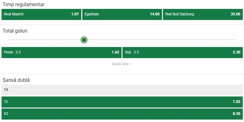 Cote pariuri Real Madrid - Salzburg