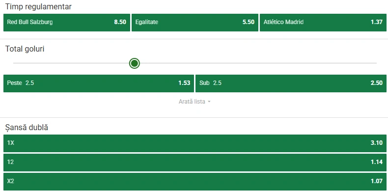 Cote pariuri Salzburg - Atletico Madrid