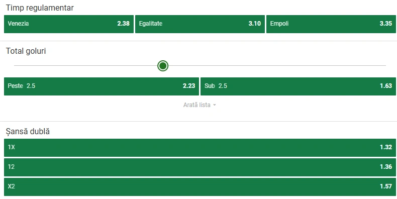 Cote pariuri Venezia vs Empoli