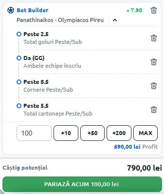 Panathinaikos - Olympiakos Bet Builder in cota mare