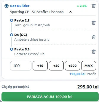 Sporting Lisabona - Benfica Bet Builder in cota 3