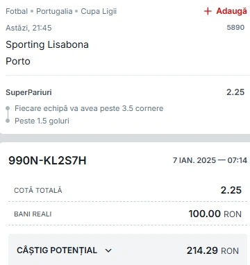 Sporting Lisabona vs FC Porto Super Pariu in cota 2