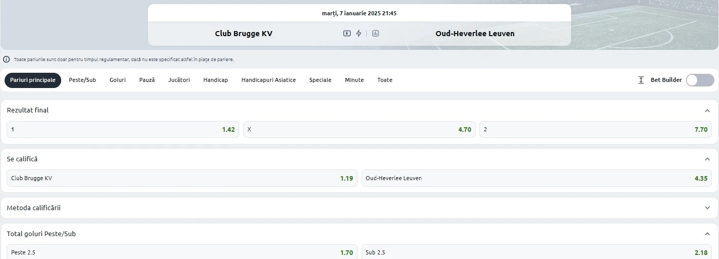 Cote pariuri Club Brugge vs Leuven