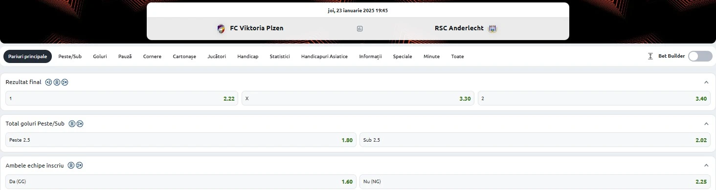 Cote pariuri Plzen vs Anderlecht