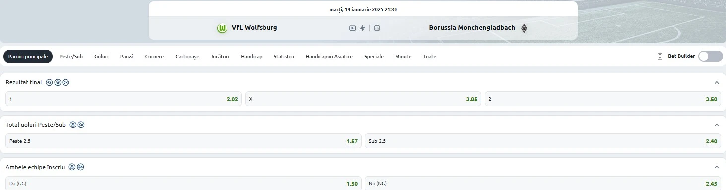 Cote pariuri Wolfsburg - Monchengladbach