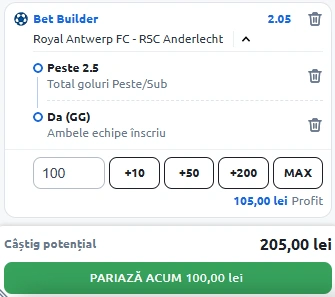 Antwerp vs Anderlecht Bet Builder in cota 2