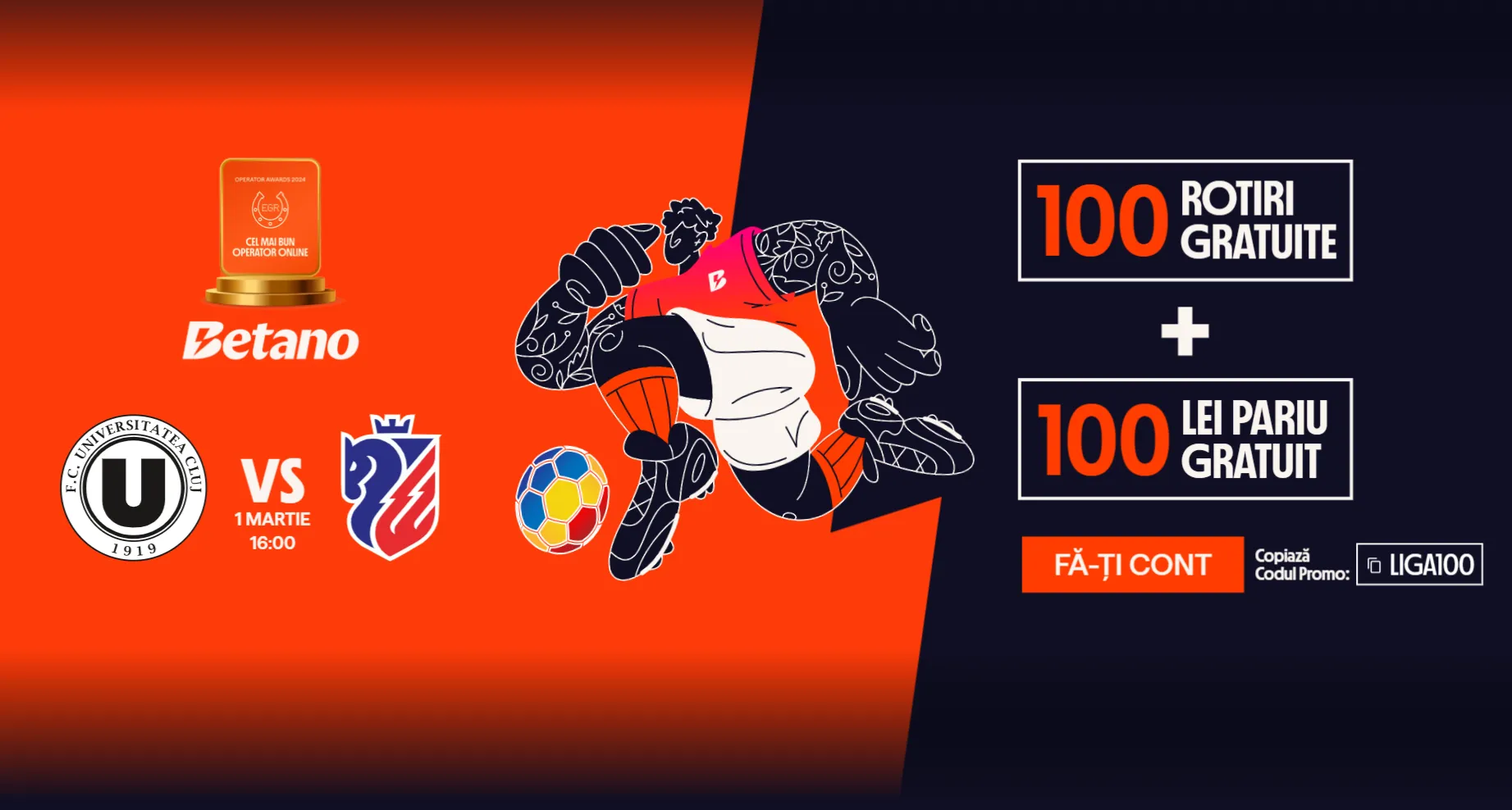 Betano Bonus Fără Depunere - 100 RON FreeBet + 100 Rotiri Gratuite