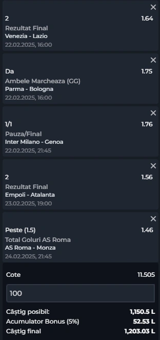 Biletul Etapei 26 din Serie A