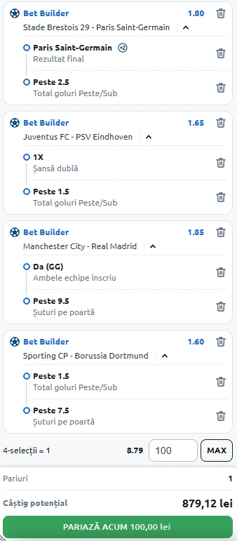 Biletul Zilei Bet Builder din Champions League 11.02.2025