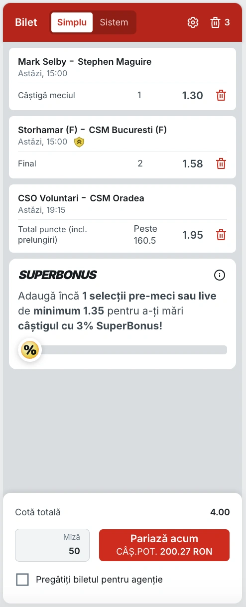 Biletul zilei Superbet 16.02.2025