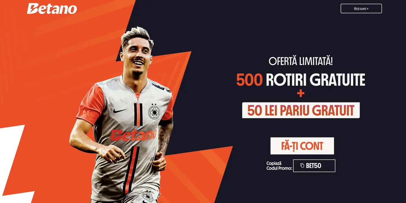 Cod promo Betano fără depunere BET50 - Încasează 50 de lei la pariuri