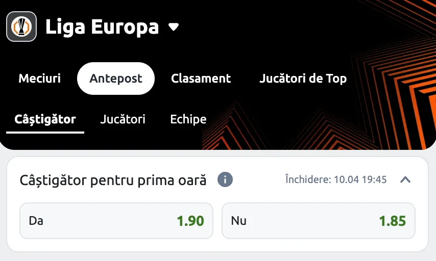 Cote câștigător pentru prima oară - Betano
