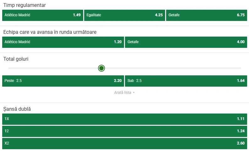 Cote pariuri Atletico Madrid - Getafe