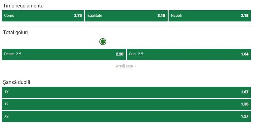 Cote pariuri Como vs Napoli