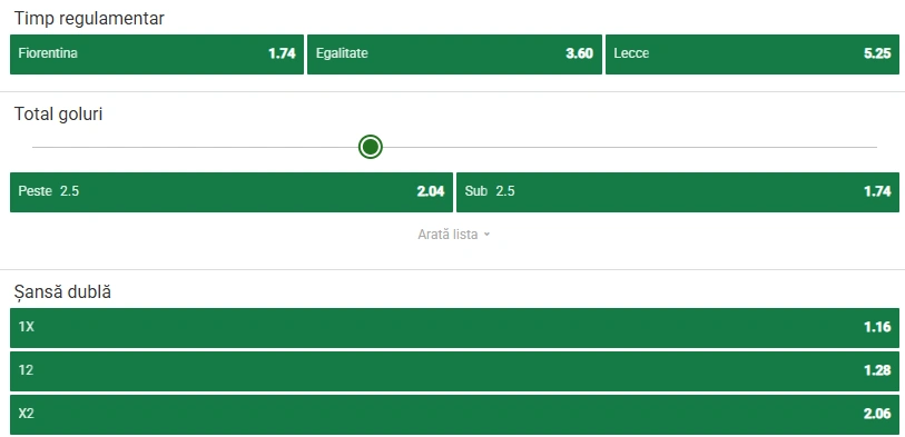 Cote pariuri Fiorentina vs Lecce