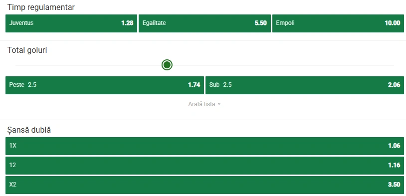 Cote pariuri Juventus vs Empoli