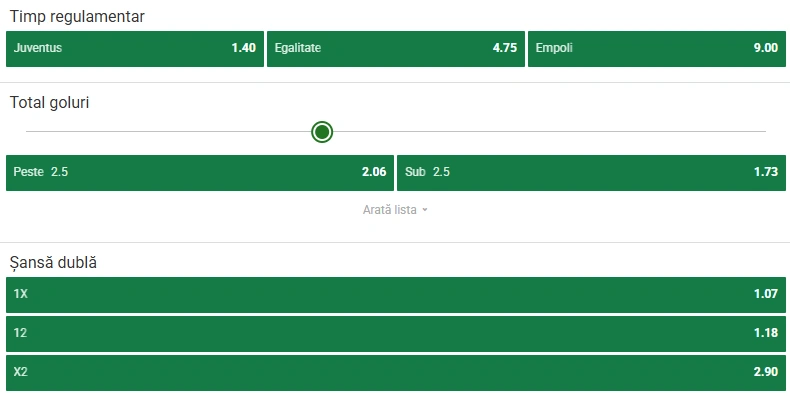 Cote pariuri Juventus vs Empoli