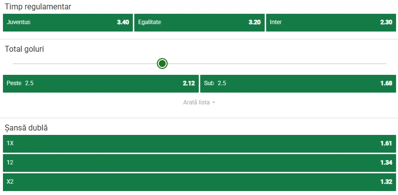 Cote pariuri Juventus vs Inter Milan