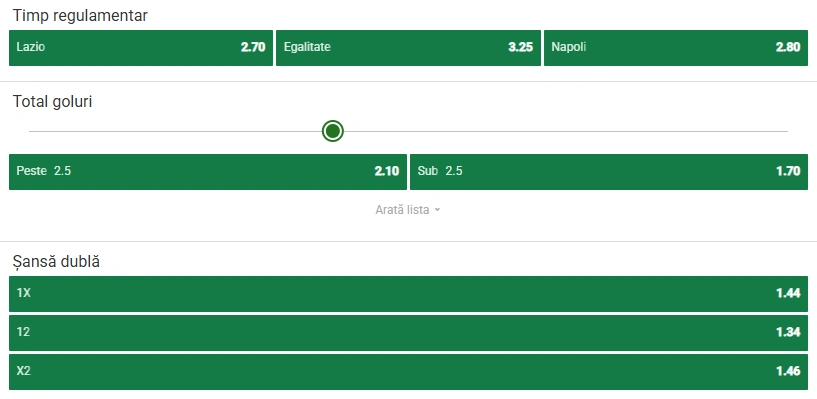 Cote pariuri Lazio vs Napoli