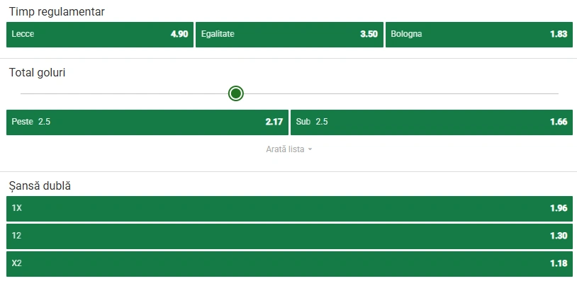 Cote pariuri Lecce vs Bologna