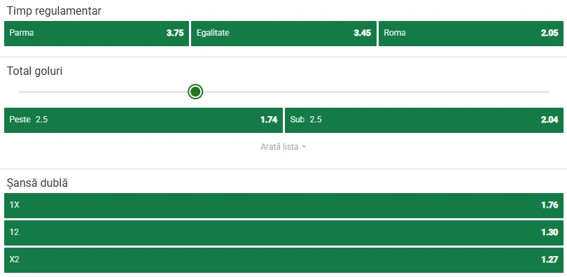 Cote pariuri Parma vs AS Roma