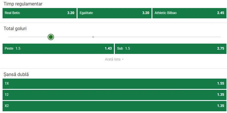 Cote pariuri Real Betis - Athletic Bilbao