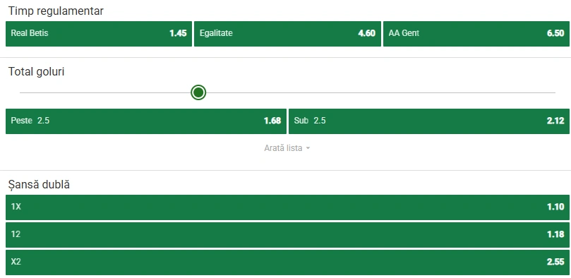 Cote pariuri Real Betis - Gent