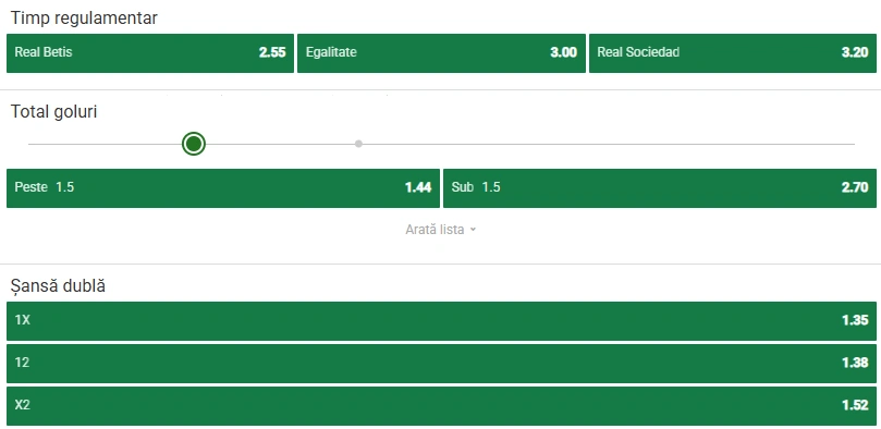 Cote pariuri Real Betis - Real Sociedad