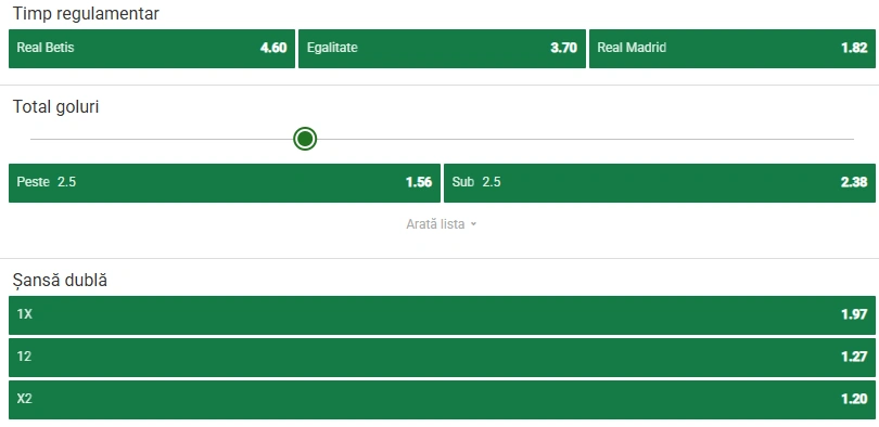 Cote pariuri Real Betis vs Real Madrid