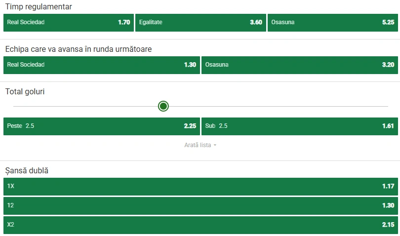 Cote pariuri Real Sociedad vs Osasuna