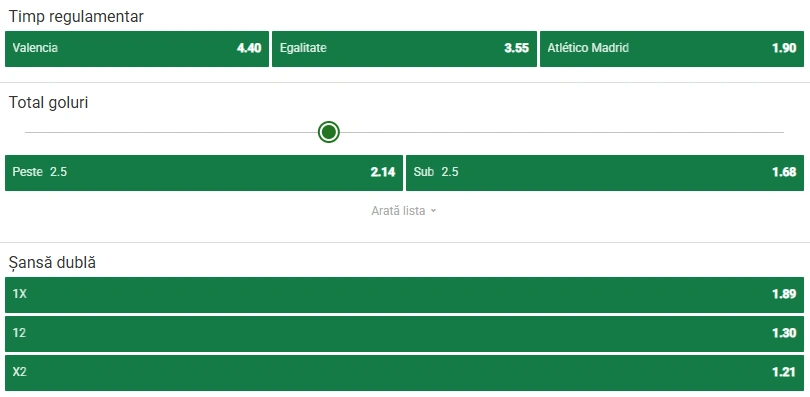 Cote pariuri Valencia vs Atletico Madrid