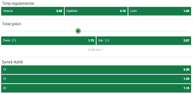 Cote pariuri Venezia vs Lazio