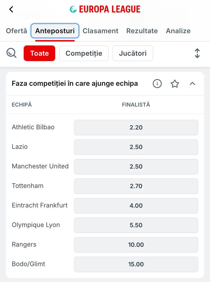 Cote să ajungă în finala Europa League 2025 - Superbet