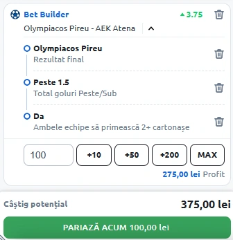 Olympiakos - AEK Atena Bet Builder in cota 3.75