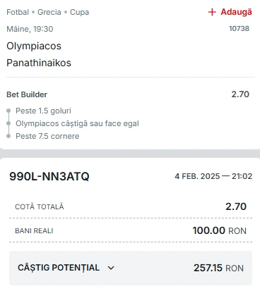 Olympiakos - Panathinaikos Bet Builder in cota 2