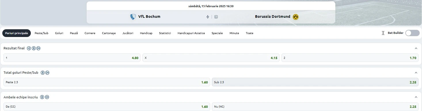 Cote pariuri Bochum - Dortmund