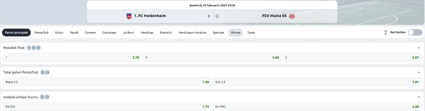 Cote pariuri Heidenheim vs Mainz