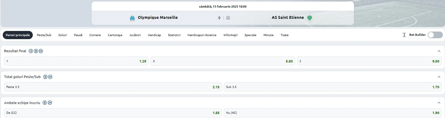 Cote pariuri Marseille vs St Etienne