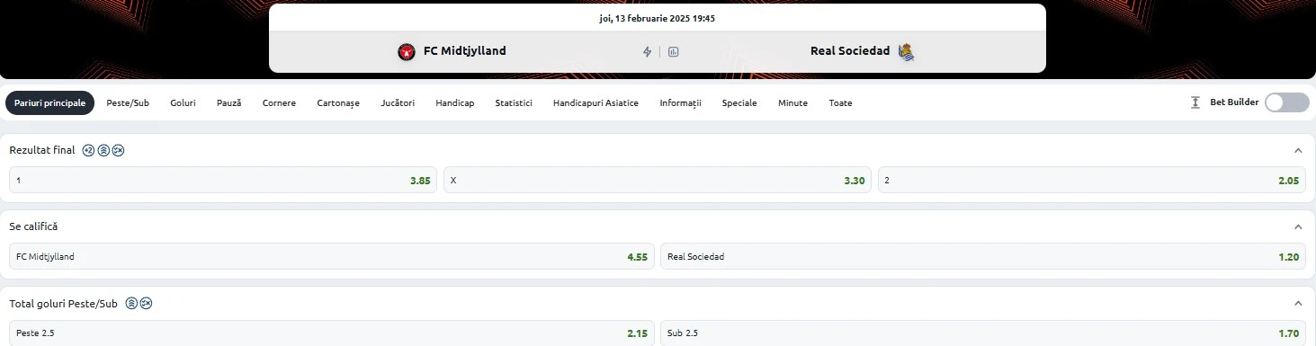 Cote pariuri Midtjylland - Real Sociedad