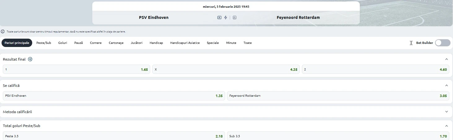 Cote pariuri PSV - Feyenoord