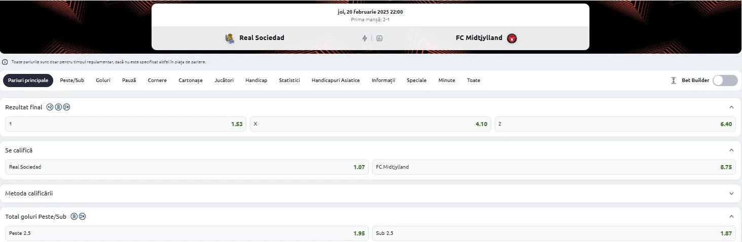 Cote pariuri Real Sociedad - Midtjylland
