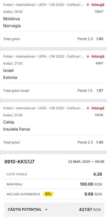 Biletul Zilei Superbet pe goluri 22.03.2025