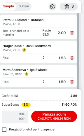 Biletul zilei din fotbal plus tenis de  la Superbet - 14.03.2025 - Cota totală de 4.86