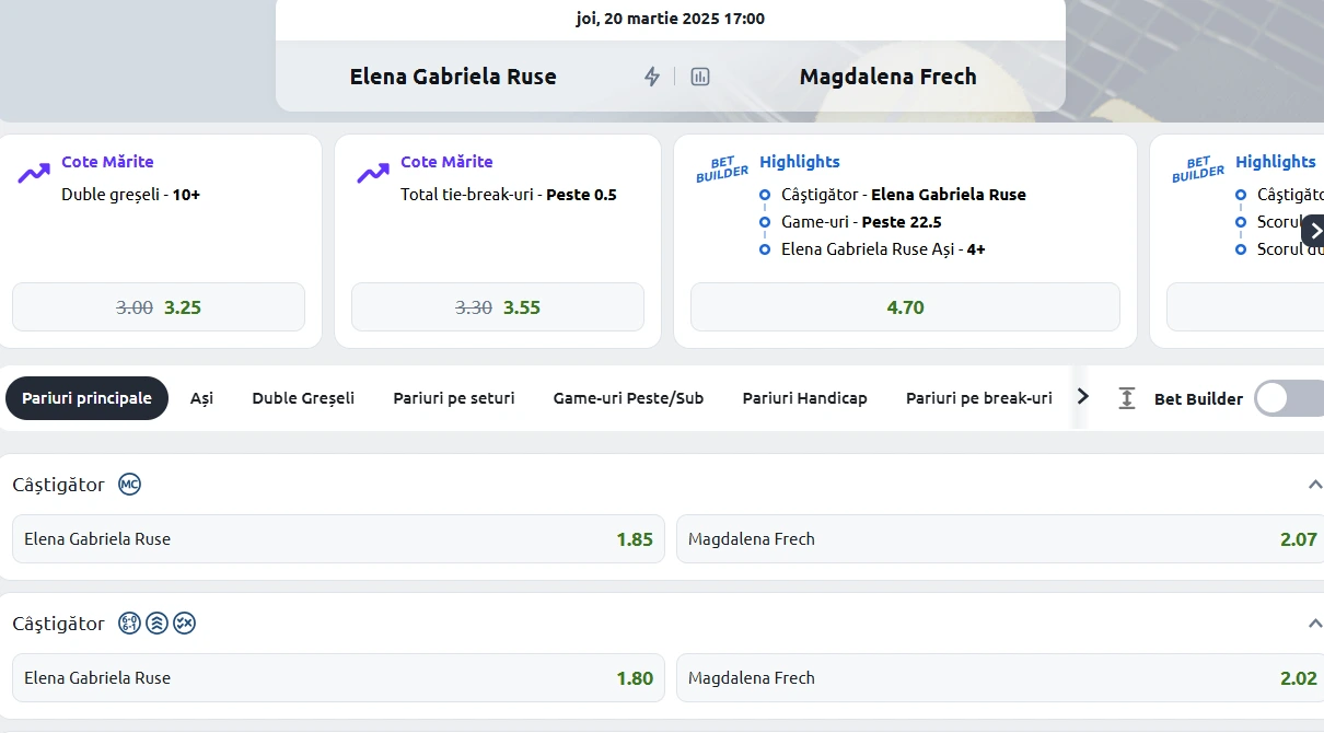 Cote Pariuri Gabriela Ruse vs Magdalena Frech